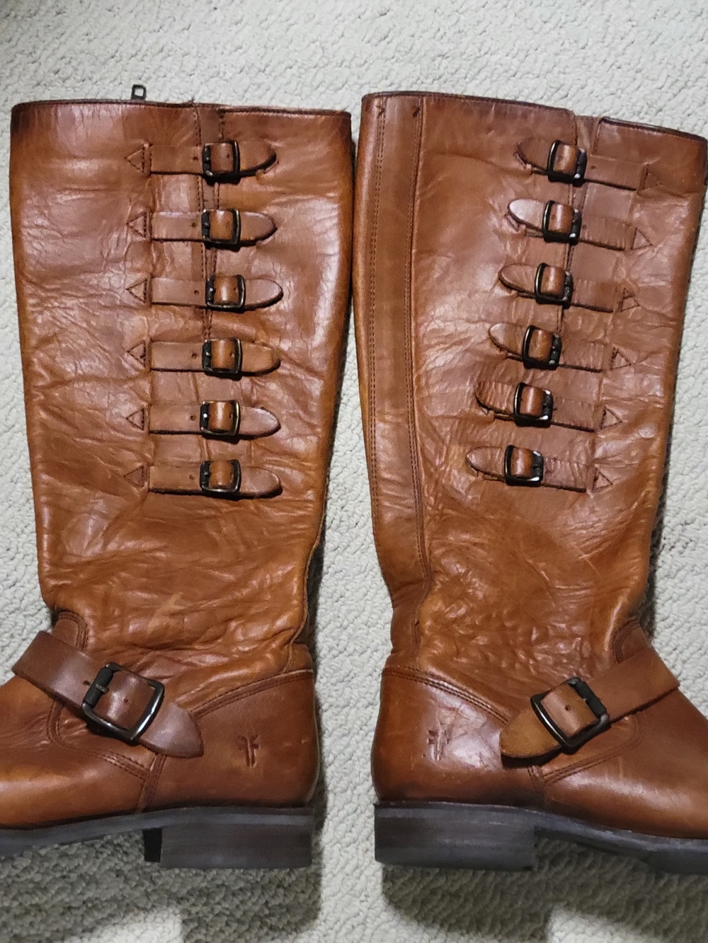Frye Cognac Leather Over-the-Knee Buckle Boots